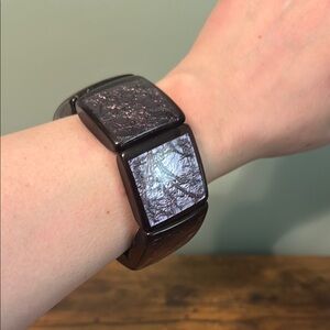 Vintage Plastic Stretch Bracelet, Purple, Gray, Crinkled Design, Retro, Boho